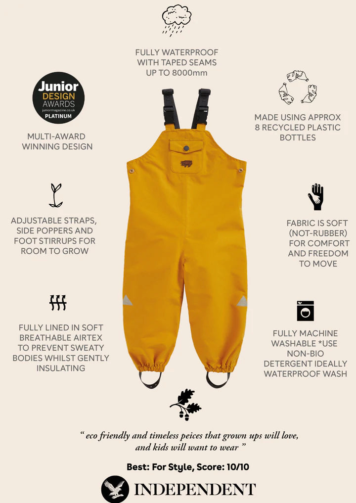 Töastie YELLOW WATERPROOF DUNGAREES