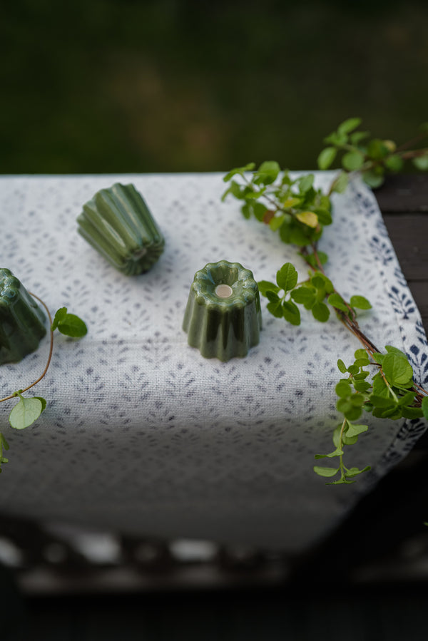 Porcelain Canele Candle Holder Green
