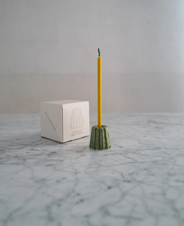 Porcelain Canele Candle Holder Green